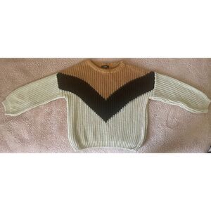 Lulus Women's Autumn Leaves Tan Multi Color Chevron Stripe Knit Sweater Sz Small